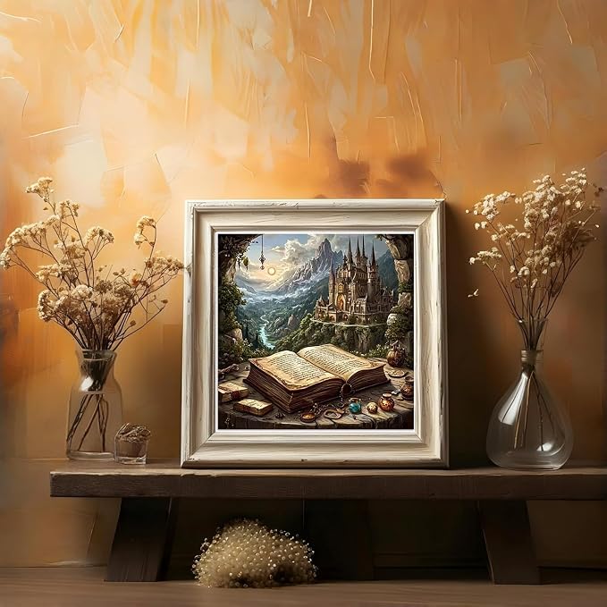 EIBEILI Magic Castle Diamond Art Kits for Adults,Magic Book Diamond Painting Kits for Adults Beginner,5D DIY Full Round Drill Diamond Dots Paintings for Home Wall Decor Gift 14X14inch