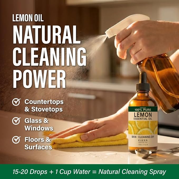 Kukka 100% Pure Lemon Essential Oil for Skin, Diffuser, 4 Fl Oz | Cold-Pressed Italian, Undiluted Lemon Oil for Diffuser, Aromatherapy, Cleaning, Household Use - GC-MS Tested