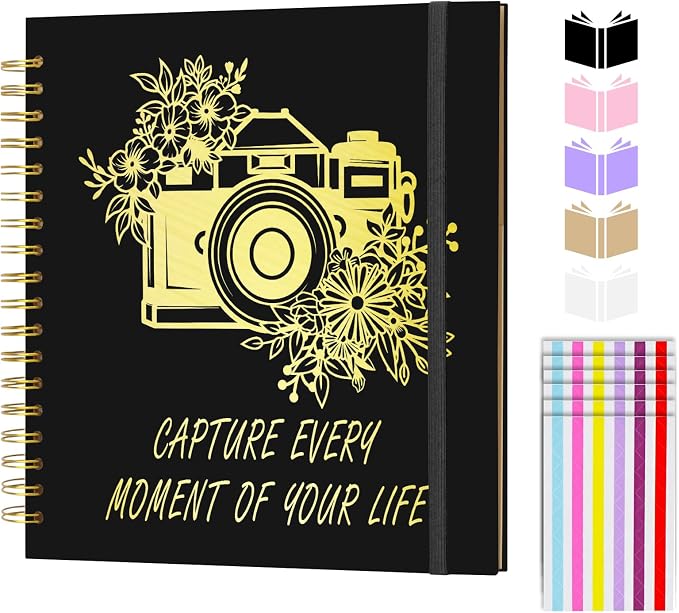 Scrapbook Album 12x12 inch, Travelling Journal Scrap Book Family Scrapbook Scrapbooking Supplies Kits Gift for Couples Anniversary Wedding (black, 12 x 12 inch)