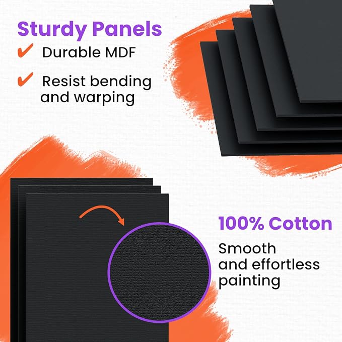 Chalkola 15 Black Canvas for Painting 8x10 inch - Primed Cotton Panels | Acrylic & Oil Art Boards, 15 Pack - 100% Cotton Acid-Free Canvases for Professional Artists, Hobby Painters, Kids & Beginners