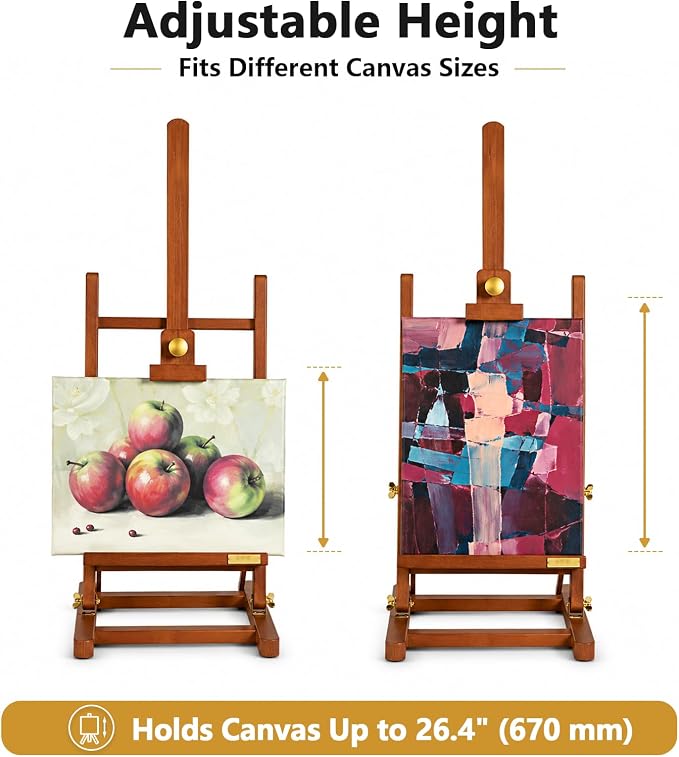 DJAR Medium Tabletop Painting Easel, Assembly-Free, Solid Beechwood, Walnut | Adjustable H-Frame Desktop Painting Stand, Holds canvases up to 27.5", Premium Art Supplies for Students and Beginners