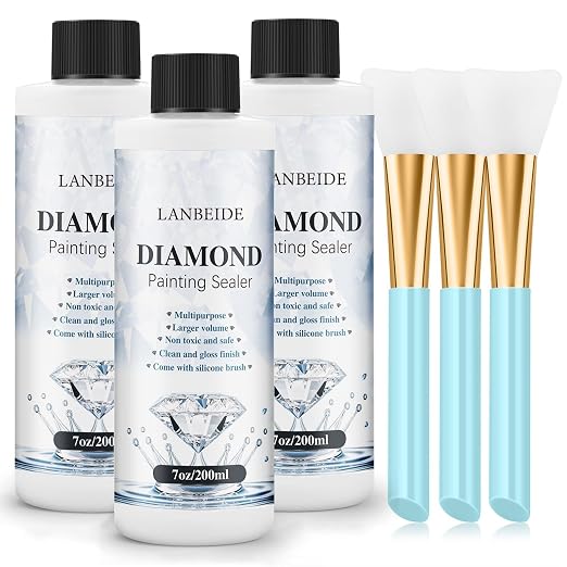 LANBEIDE Diamond Painting Sealer 200ML with Silicone Brush, 3 Pack (21 OZ) | 5D Diamond Painting Glue Accessories Permanent Hold & Shine Effect for Diamond Painting and Jigsaw Puzzles