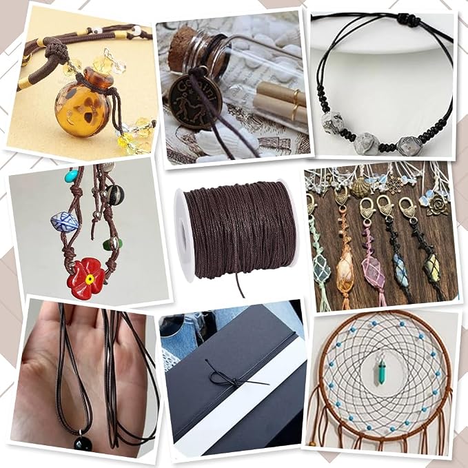 PH PandaHall 1mm Waxed Cord,100 Yards Waxed Cotton Cord Dark Brown Waxed Thread Beading String Waxed Craft String for Bracelet Necklace Jewelry Waist Beads Making Crafting Beading Macrame