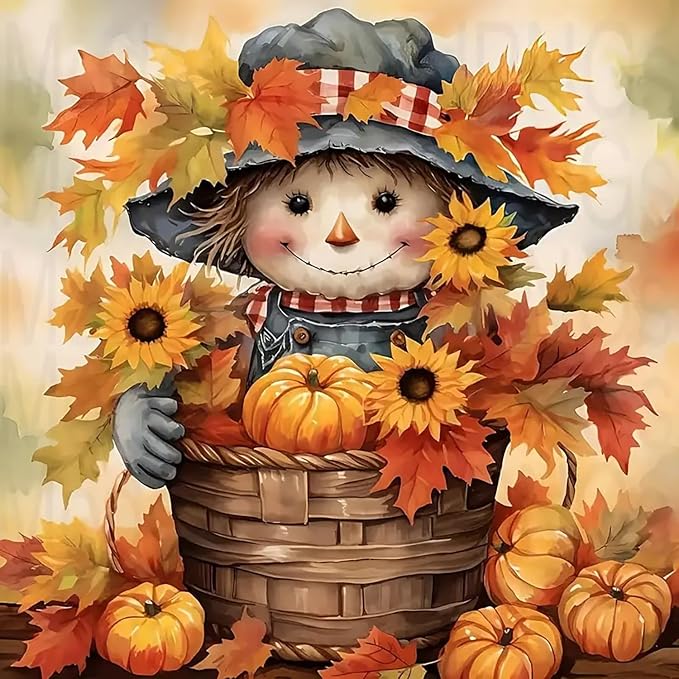 Fall Scarecrow Pumpkin Sunflower Paint by Numbers Kit for Adults, DIY Paint by Numbers Kits for Adults Beginners Without Frame, Acrylic Paint Canvas Painting Kits Art for Home Decor 16x16 Inch
