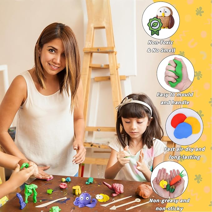 169 Pcs Air Dry Clay 120 Colors Modeling Model Magic Clay for DIY Molding Starter Kit with Sculpting Tools,Ultra Light Soft Non-Toxic Arts & Crafts Gift for Boys Girls Birthday Party Favors