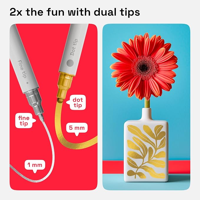 ARTISTRO Gold & Silver Dual-Tip Acrylic Paint Pens - Set of 2 | 5mm Dot + 1mm Fine Tips, Multisurface Markers, Perfect for Glass, Rock, Fabric, Wood, Plastic, & More