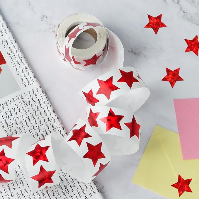 Imeepa 500PCS Holographic Red Star Stickers, 1" Reward Labels for Kids