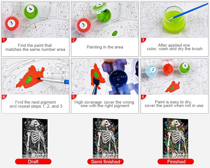 TUMOVO Paint by Numbers Kit for Adults Skeleton Flowers Painting by Number