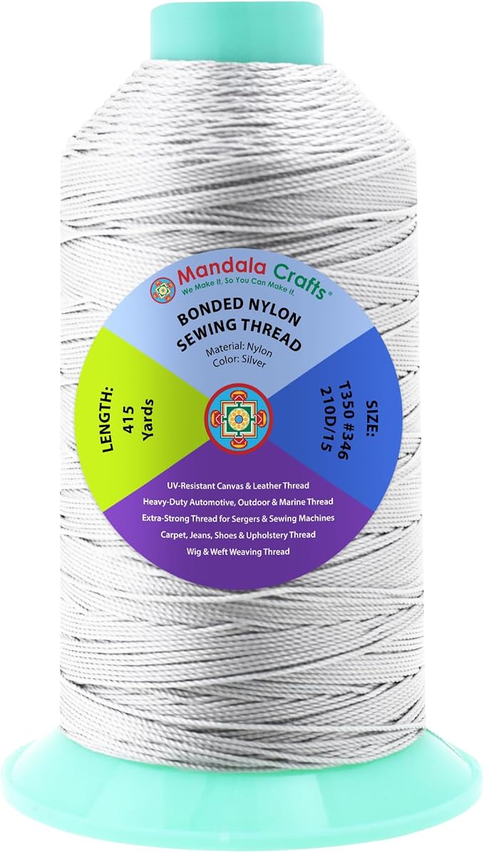 Mandala Crafts Size 346 210D T350 Silver Bonded Nylon Thread, 415 YDs