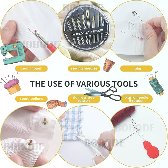 Daisy Sewing Kit Printing Sewing Kit,Professional Sewing Supplies for Adults, Zipper Sewing Needles Set, 87 PCS Travel Sewing Accessory for Emergency, Home