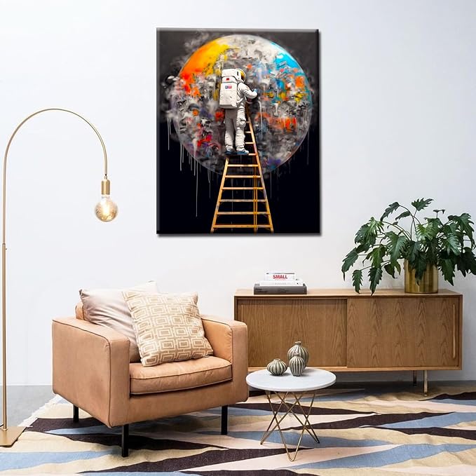 DIY Paint by Numbers for Adults Astronaut Painting DIY Digital Oil Painting Acrylic Paint Outer Space Graffiti Painting Kits Canvas Wall Art Astronaut Graffiti Room Decor 16x20 Inch（DIY Frame ）