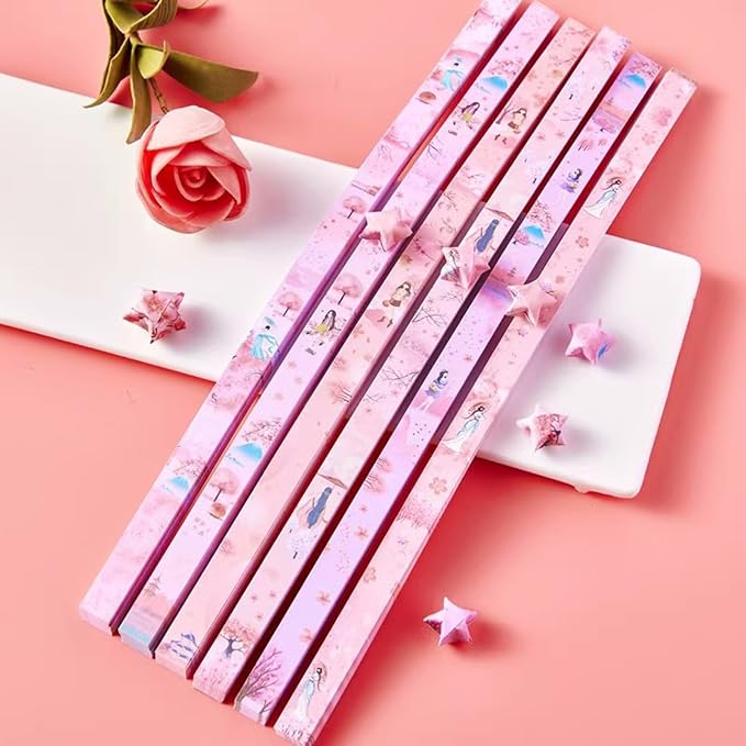 Origami Paper Stars, Colorful Handcraft Origami Lucky Star Paper DIY Paper Arts Creativity Hand Art Crafts (Cherry Blossom Girl(540) sheets)