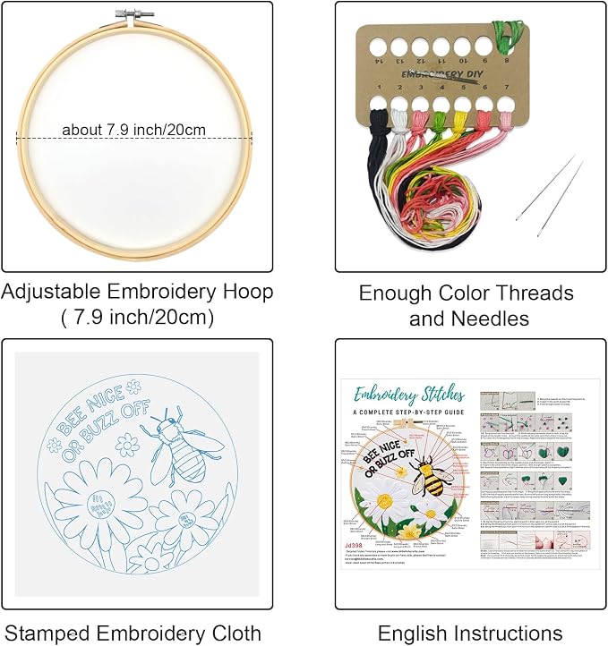 Louise Maelys Bee Embroidery Kit Funny Daisy Quote DIY Craft | Create Thoughtful Gifts with Cross Stitch Kits and Needlepoint Kit for Beginners, Perfect for Creative Hobbies and Home Decor
