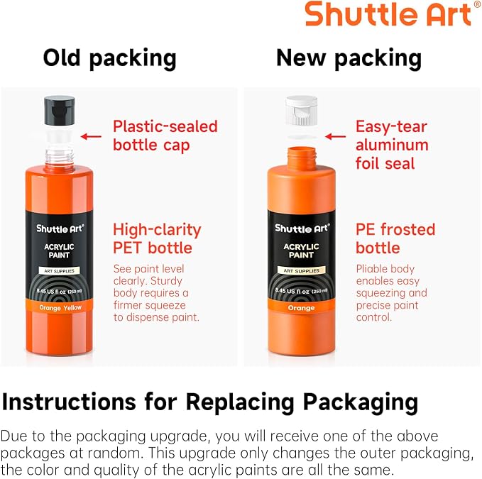 Shuttle Art 18 Colors Acrylic Paint Bottle Set (250ml/8.45oz), Rich Pigmented Bulk Painting Supplies for Artists, Beginners and Kids on Rocks Crafts Canvas Wood Ceramic