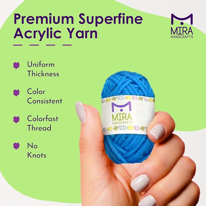 Mira HandCrafts Crochet and Knitting Starter Kit for Colorful Arts and Crafts - 24 Yarn Skeins with 525 Yards of Multicolored Thread, 2 Hooks, 2 Weaving Needles - Make Amigurumi, Scarves, and Throws