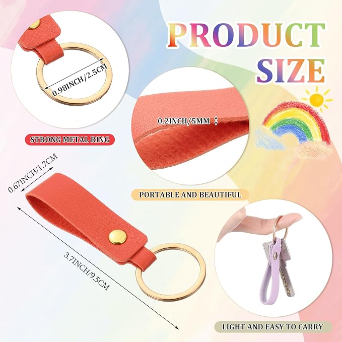 Wavyknot 100 Pcs Leather Keychain Blanks, 3.7 x 0.7 Inches, Rainbow