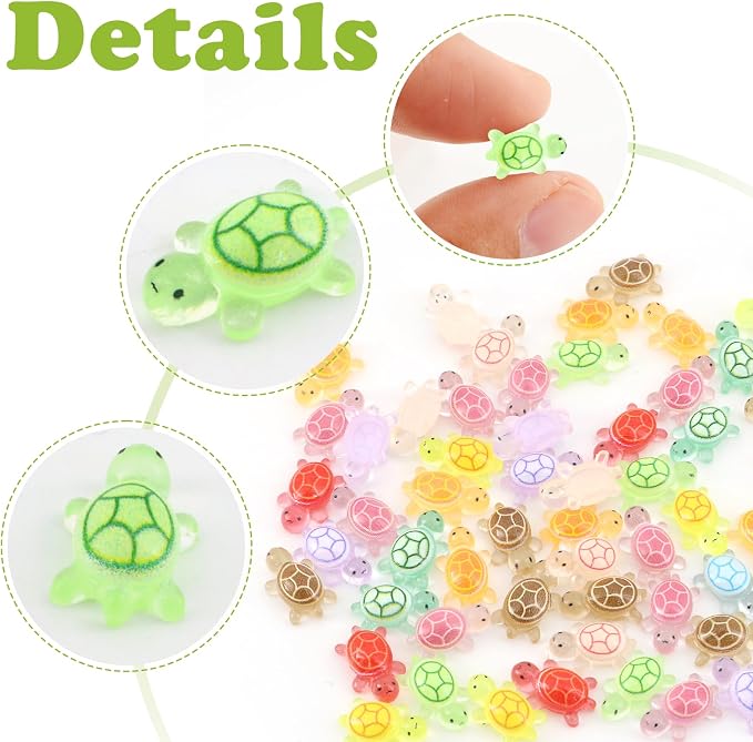 120Pcs Mini Resin Turtles, Glow in the Dark Miniature Tiny Turtles for Crafts, Micro Resin Animals Figurines for DIY Fairy Garden Dollhouse Micro Landscaping Decoration