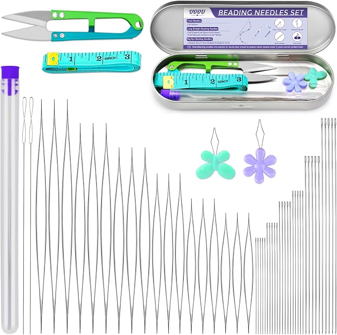 UOOU 86 Pcs Beading Needle Set, 6 Sizes Beading Needles for Seed Beads | Long Straight Bead Needles for Bracelets, Twist Beading Needles, Flexible Needle for Jewelry Making