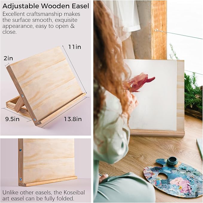 Koseibal 2 Pack Tabletop Wood Easel Stand for Art Painting Canvas Display | Portable Angle Wooden Art Easel Stand, Adjustable Sketching Board for Student, Artist, Beginner Canvas Painting