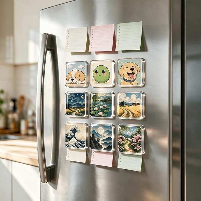 12 Pack Clear Acrylic DIY Fridge Magnets Set, 2"x2" Square Magnetic with Adhesive Backing for Crafts Kitchen Office and Classroom Decoration Magnet Making kit