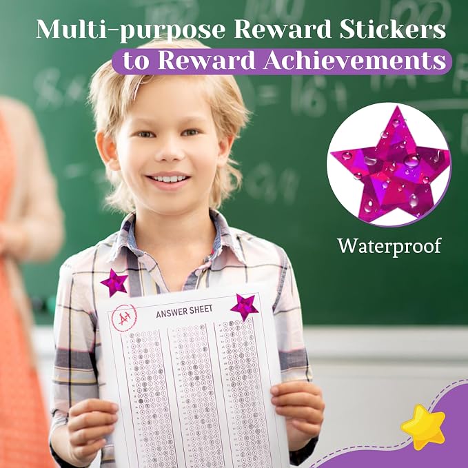 Imeepa 500PCS Holographic Purple Star Stickers, 1" Reward Labels