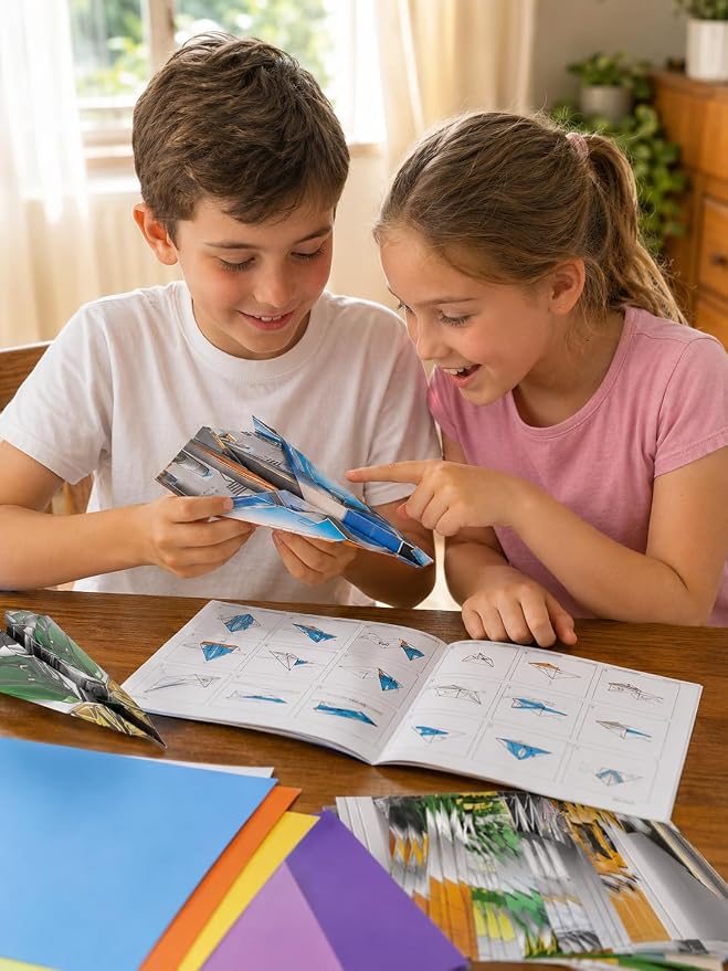 hapray 60 Sheets Paper Airplane Kit, Paper Plane with Origami Book & Video