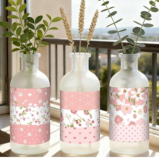 12 Rolls Floral Washi Tape Set,Pink,Sweet | Watercolor Flowers Design for Scrapbook Journal DIY Craft School Supplies, 15 mm Vintage Decorative Masking Washi Tapes
