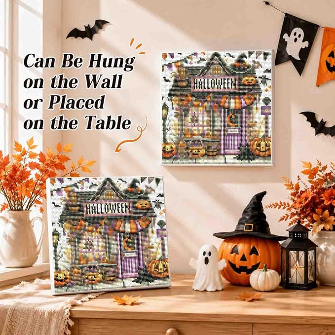 Diamond Art Kits for Adults with Frame,Halloween Shop Diamond Painting Kits