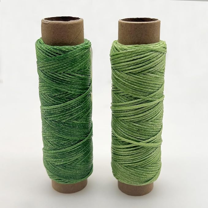 2 PCS Leather Sewing Waxed Thread, Each of 33 Yards 150D Sewing Thread Cord for Leather Craft DIY Supplies, Shoes Repairing, Green and Light Green