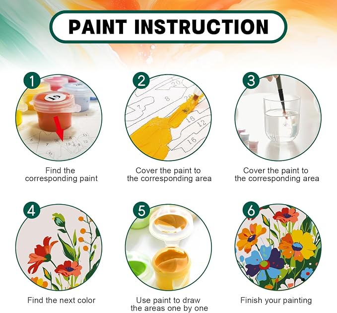 Possoco Framed Paint by Numbers Kit for Adults Beginner & Kids, Flowers Easy Adult Paint by Number Kits on Canvas, DIY Colorful Acrylic Number Painting for Adults for Home Decor Gift 8x12 Inch