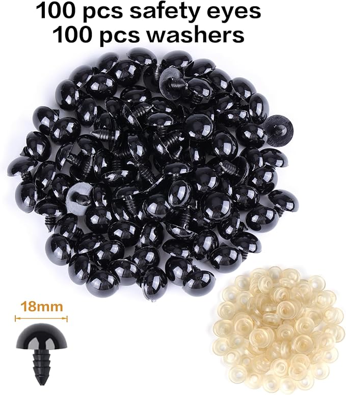 XKDOUS 18mm Safety Eyes, 200pcs Crochet Eyes for Amigurumi | Safety Eyes for Crocheting，Stuffed Animal Doll Eyes for DIY Crafts