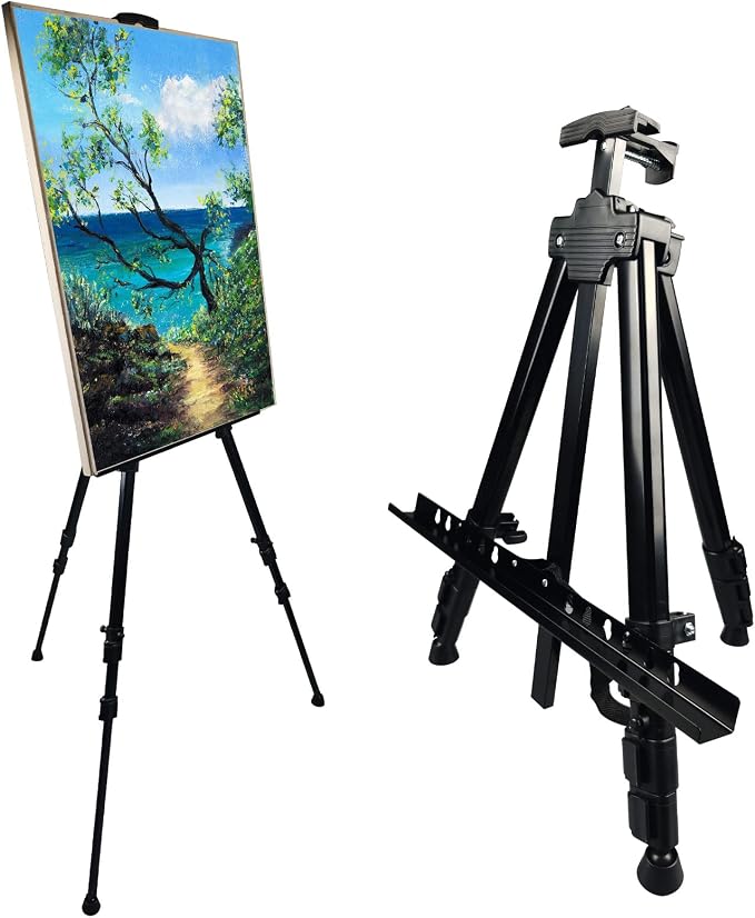 NS JYMB Easel Stand for Sign and Painting, 17-66 Inch Adjustable, Black | Portable metal tripod easel for display stand, canvas holder, floor, poster board, wedding signs and travel use