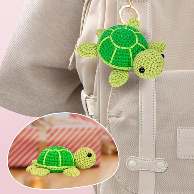 Mewaii Green Sea Turtle Crochet Kit for Beginners, 40% Extra Yarn | Video Tutorial, Pre-Started Piece, Gift Box, Level 1 Starter Kit, Family Craft for Adults, Kids & Beginners