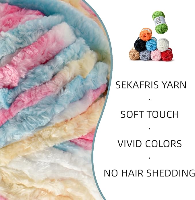 Chenille Crochet Candy Color Yarn 3 Pack