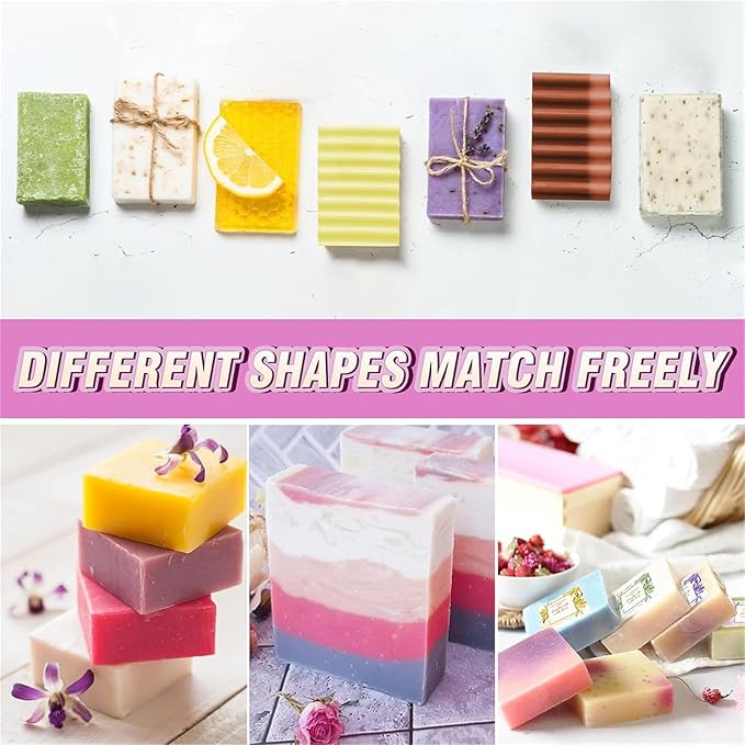 Soap Making Kit, 44oz Silicone Soap Making Liner Wood Box with Beehive & Hexagon & Rose Mat Creative Honeycomb Mat Mold for DIY Soap Making (Purple & Pink) (Pink Mold-Hexagon)