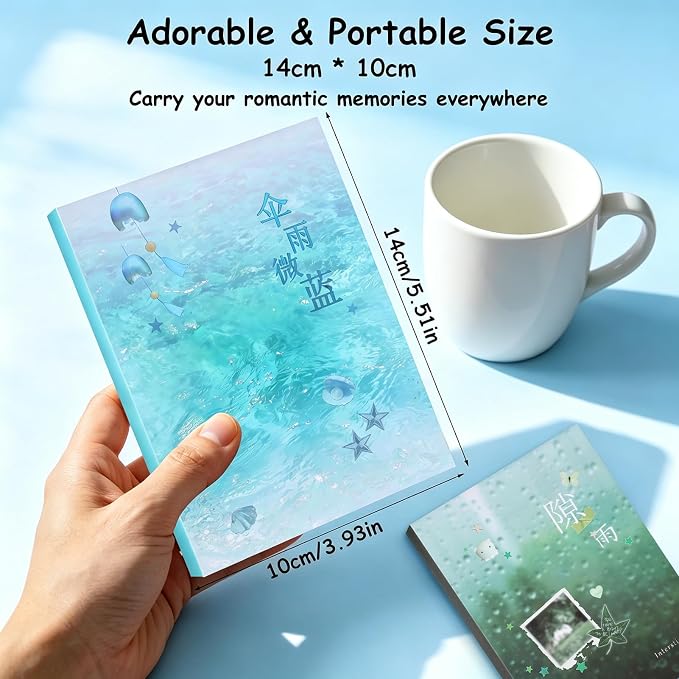 Tmtains 64 Sheets Korean Sticker Book for Scrapbook Retro Manga & Rain Style Japanese Stickers for Journaling Aesthetic Cute Sticker Book for Adults Dreamcore Stickers for DIY Junk Journal (Rain)