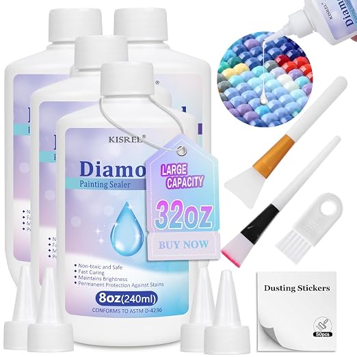 KISREL 946ML Diamond Painting Sealer, 32OZ Diamond Painting Adhesive with Applicator, 5D Diamond Painting Glue Sealer Permanent Hold, Shine Effect Conserver for Jigsaw Puzzles