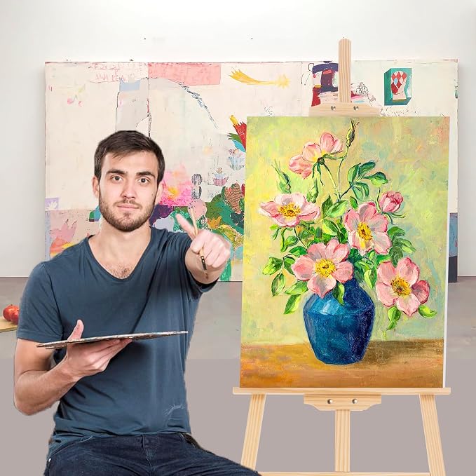 Falling in Art Adjustable Wooden Easel Stand for Painting&Display, Natural | Folding Art Easel for Display, Drawing, Wedding Sign and Poster, Suitable for Kids and Adults, Holds Up to 42"