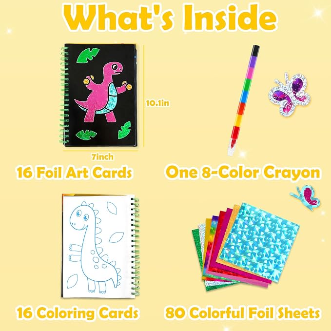 FUNNYB&G Foil Art Craft Kit for Kids, Sparkly Birthday Gift Toy for Kids | No Mess, Kids Ages 4-10 Create Sparkling Artwork, A Creative Gift for Birthdays, Holidays, Travel Activities,Screen-Free Fun