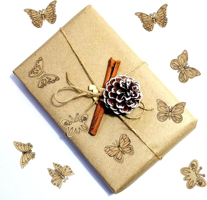 DIYOMR 200Pcs Unfinished Wood Pieces Hollow Wooden Art Decor, Vintage Embellishments Decorative Accessories for Scrapbooking Crafts DIY Home Decor (Butterflies)