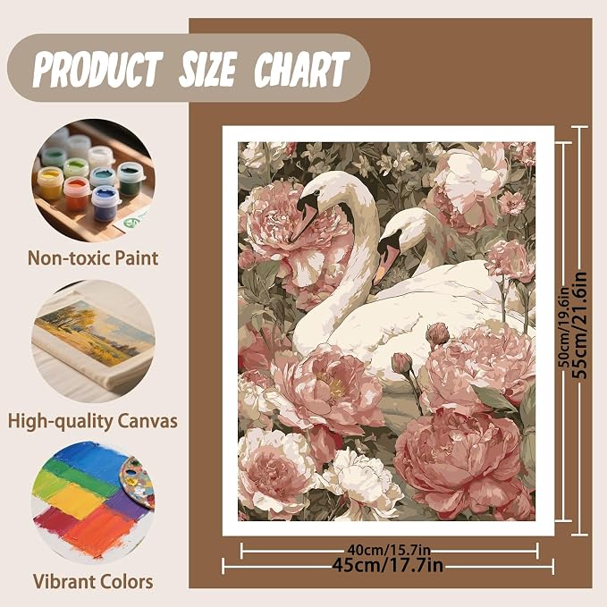 XTCIXAL Paint by Numbers Kit for Adults, Swan, 16X20 Inch | DIY Paint by Number for Adults Beginner, High-Definition Color Canvas, Stress Relief, Home Wall Decor, Gifts, Unframed