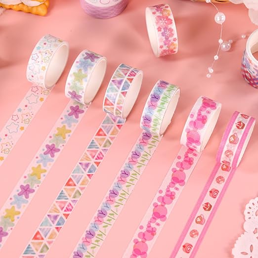 60 Rolls Washi Tape Set Aesthetic Decorative Masking Tape | Decorative Tape Bohemian Colored Tape for Journaling Supplies, Scrapbooking Kit, Planner, Junk Journal, School Supplies