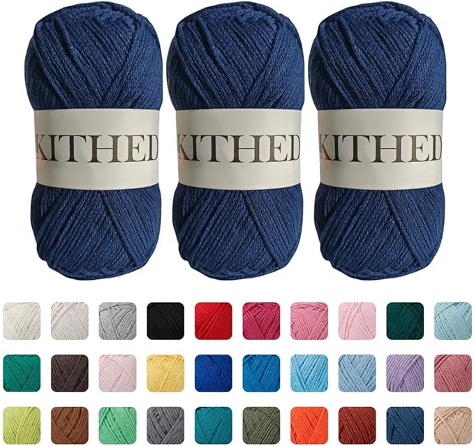 Cotton Yarn，10.58oz/300g，546yard/500m，3 Pack ，Soft Yarn for Crocheting and Knitting (30 Navy Blue)