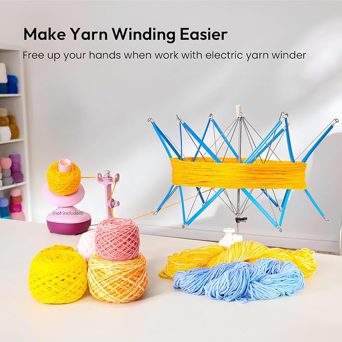Yarn Swift, Stable Umbrella Holder for Skeins, Flexible Lightweight Design | Easy to Use, Foldable Metal Design, Height & Diameter Adjustable to Suit Space, Ideal Helper for Yarn Knitting Enthusiasts