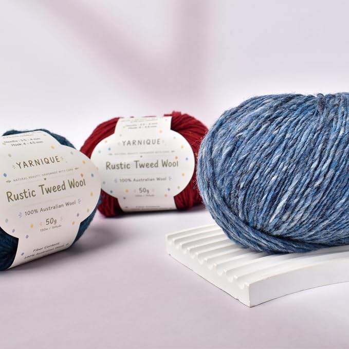 Rustic Tweed Wool Yarn, 1oo% Australian Wool, DK, 4 Skeins 200g/656yds (3148 Denim Blue Fleck), Tweed Wool Yarn for Crochet | Soft Structure | Beautiful Stitch Texture