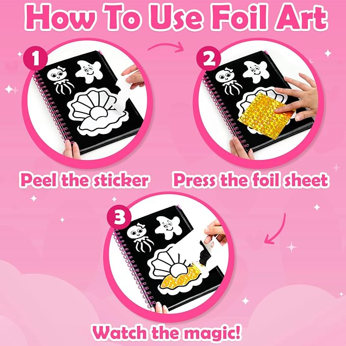FUNNYB&G Foil Art Craft Kit for Kids, Sparkly Birthday Gift Toy for Girls | No Mess, Kids Ages 4-10 Create Sparkling Artwork, A Creative Gift for Birthdays, Holidays, Travel Activities,Screen-Free Fun