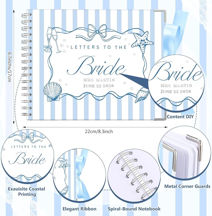 Humyoun Letters to Bride Scrapbook,8.5 X 7 Inch,Ocean,Blue