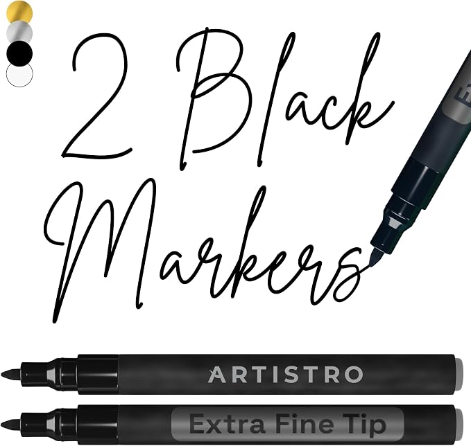 ARTISTRO Black Acrylic Paint Markers - 0.7mm Extra Fine-Tip - Set of 2