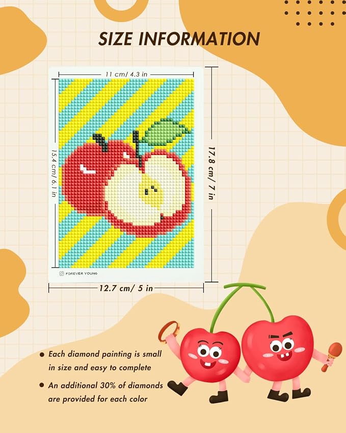 forever young Minigem Fruit Diamond Art Kits, 5x7 Inch Postcard-Style