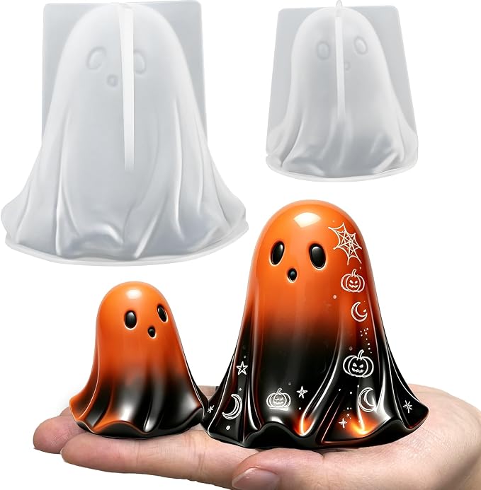 Halloween Ghost Mold, Set of 2 Size Large + Small Ghost Molds | Little Ghost Silicone Molds for Candle, Epoxy Resin Casting, Handmade Soap, Scented Plaster Halloween Craft Gift Home Decor